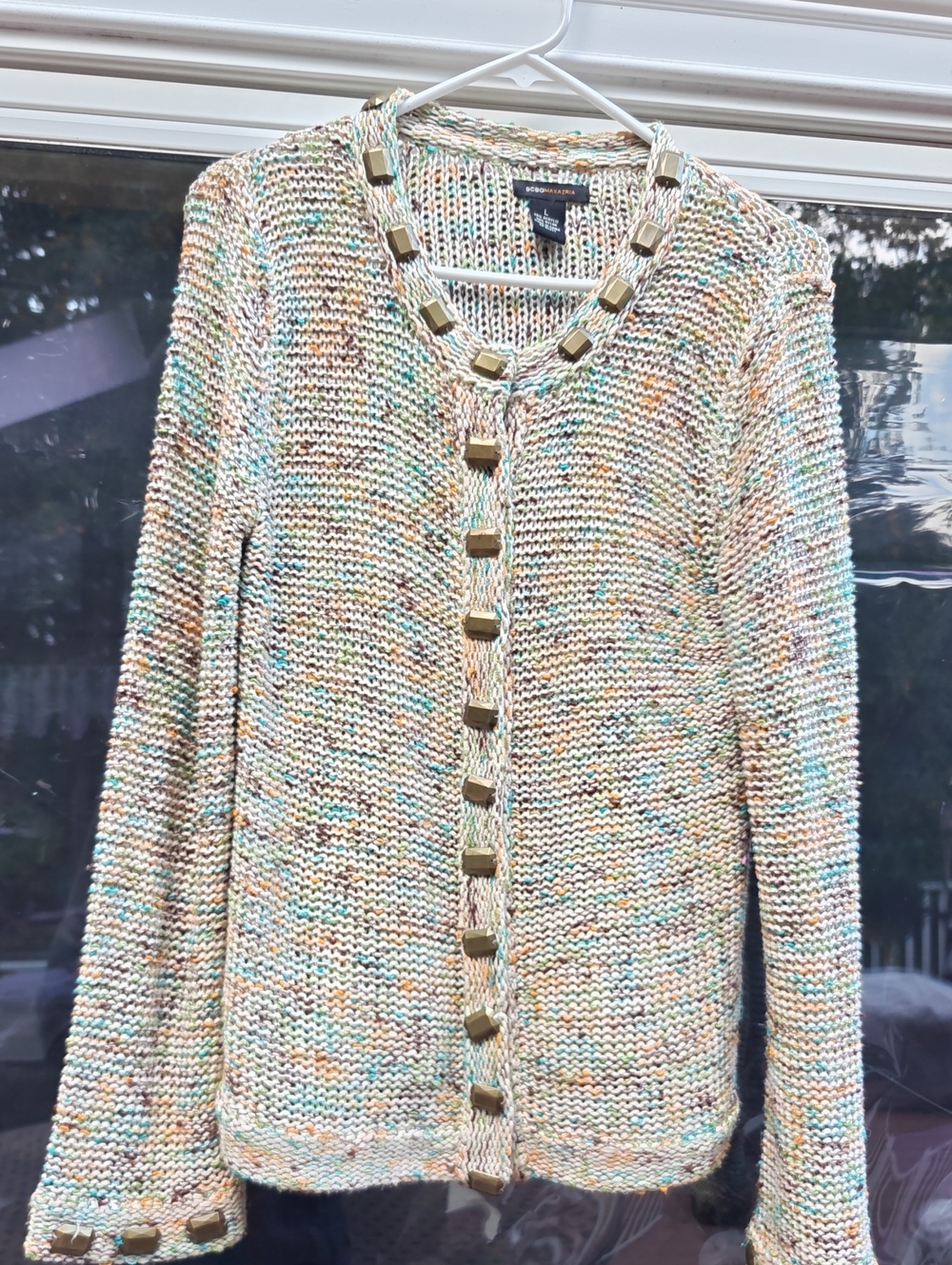 BCBG MazAzria Chunky Knit Multicolor Button-Front Sweater Jacket